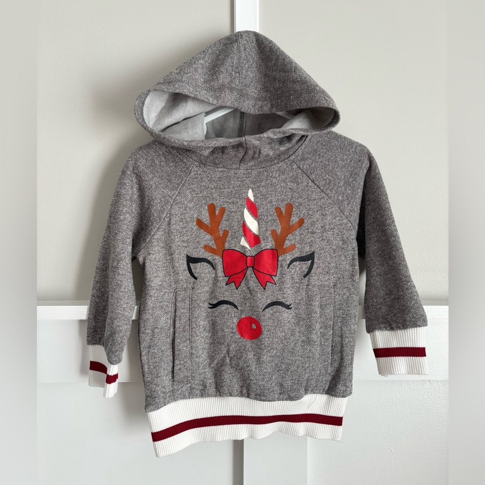 EUC Monkey Bars 2-3T Girls Gray Reindeer Christmas Hoodie